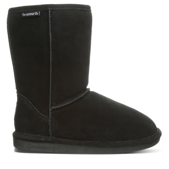 Bearpaw Eva Short Boots Women 8 NWOB Suede Fur Sheepskin Winter‎ Snow Black - Picture 1 of 16